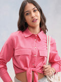 Tokyo Talkies Women Pink Solid Shirt Style Top - Pink - Image 1