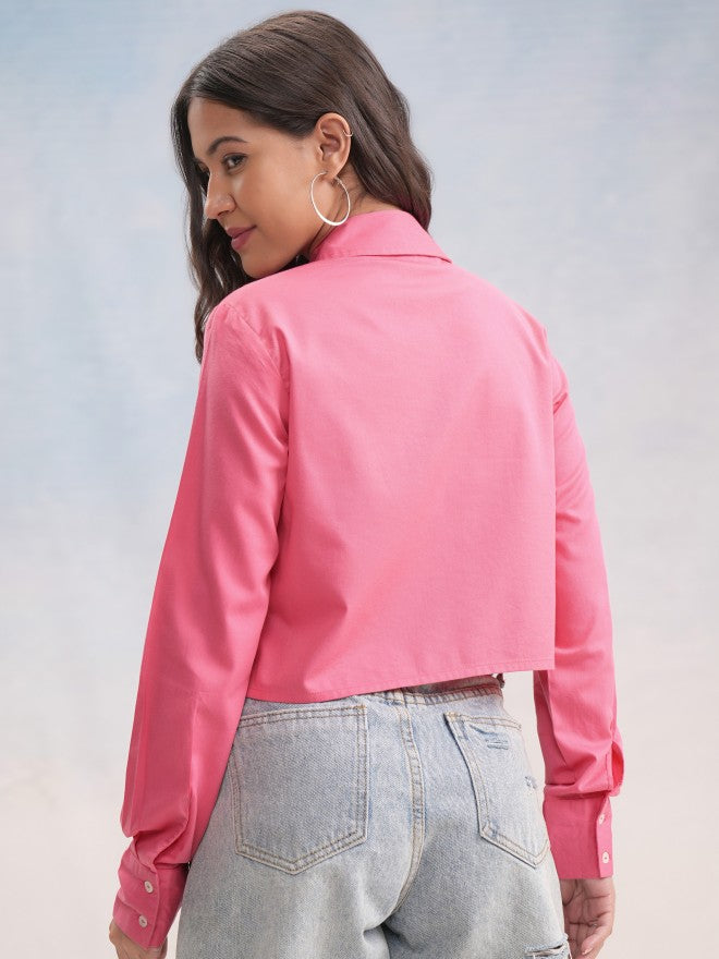 Tokyo Talkies Women Pink Solid Shirt Style Top - Pink - Image 3
