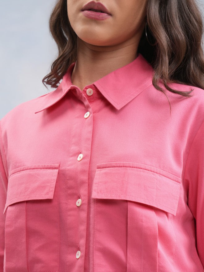 Tokyo Talkies Women Pink Solid Shirt Style Top - Pink - Image 5