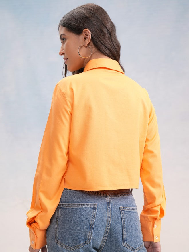 Tokyo Talkies Women Orange Solid Shirt Style Top - Orange - Image 3