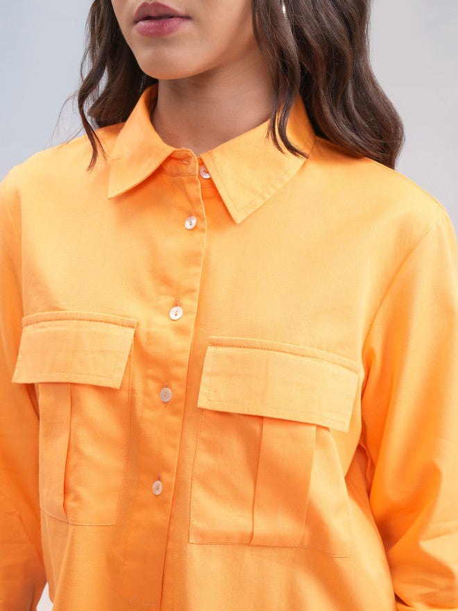 Tokyo Talkies Women Orange Solid Shirt Style Top - Orange - Image 5