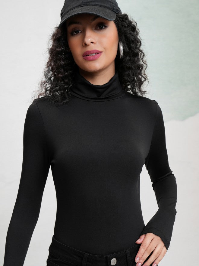 Tokyo Talkies Women Black Solid Fitted Top - Black - Image 1