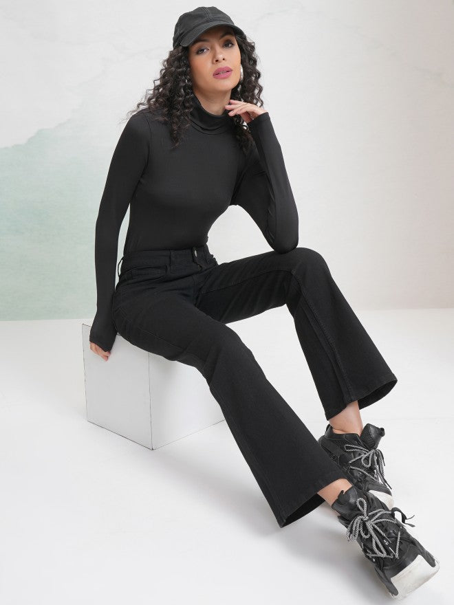 Tokyo Talkies Women Black Solid Fitted Top - Black - Image 2