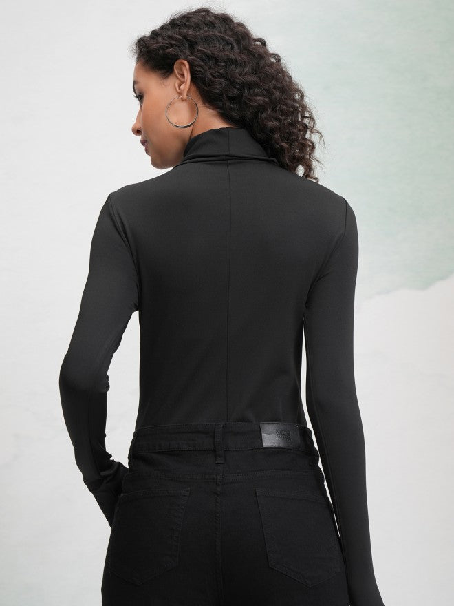 Tokyo Talkies Women Black Solid Fitted Top - Black - Image 3