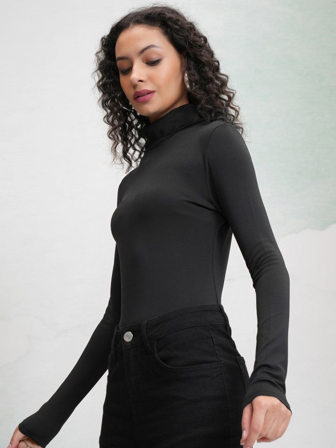 Tokyo Talkies Women Black Solid Fitted Top - Black - Image 4