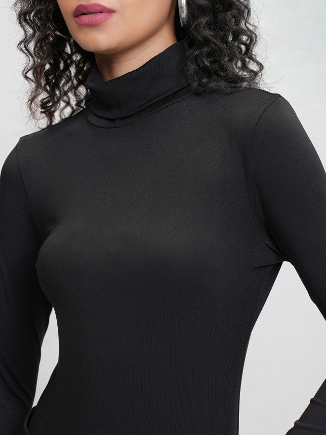 Tokyo Talkies Women Black Solid Fitted Top - Black - Image 5