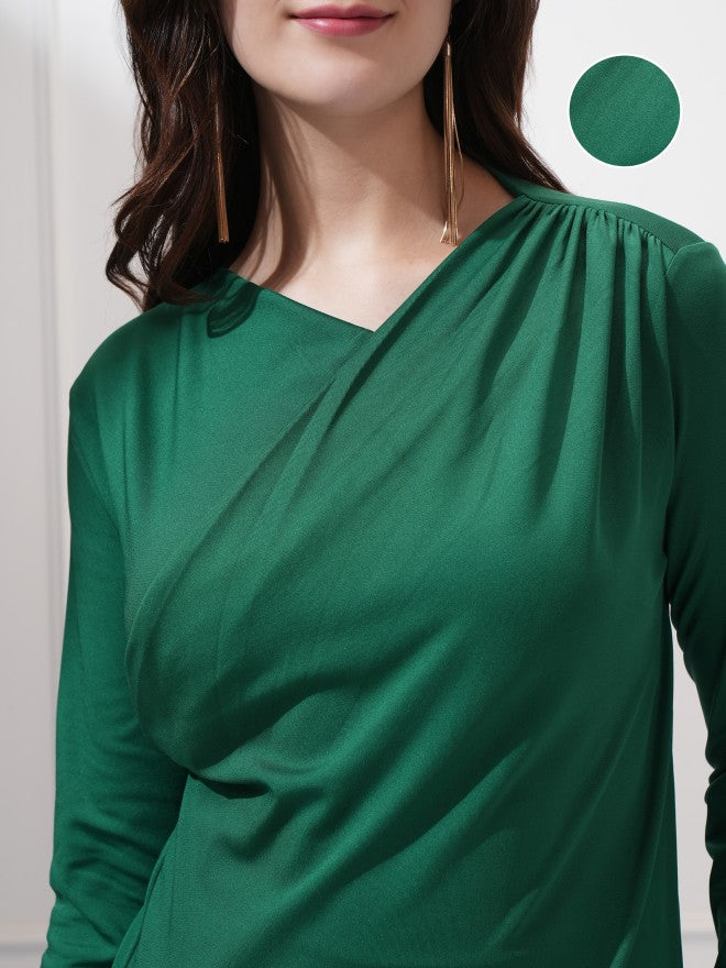 Tokyo Talkies Women Green Solid Wrap Top - Green - Image 5