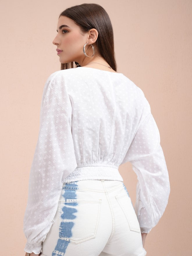 Tokyo Talkies Women White Self Design Regular Top - White - Image 3