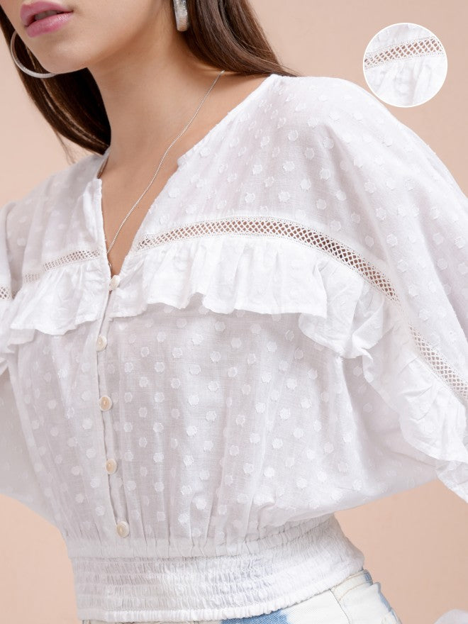 Tokyo Talkies Women White Self Design Regular Top - White - Image 5