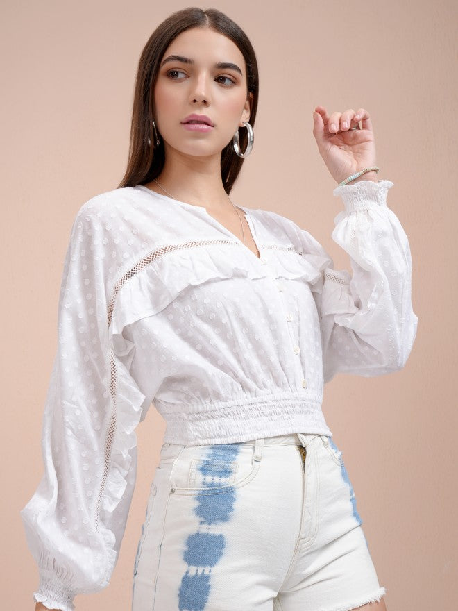 Tokyo Talkies Women White Self Design Regular Top - White - Image 6
