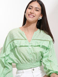 Tokyo Talkies Women Green Self Design Regular Top - Green - Image 1
