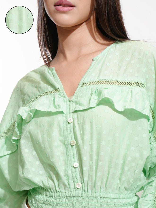 Tokyo Talkies Women Green Self Design Regular Top - Green - Image 5