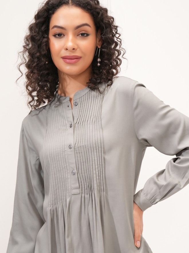 Tokyo Talkies Women Grey Solid Empire Top - Grey - Image 1