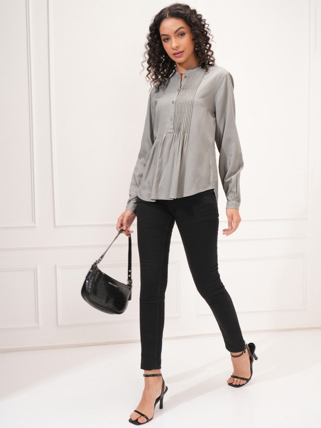Tokyo Talkies Women Grey Solid Empire Top - Grey - Image 2