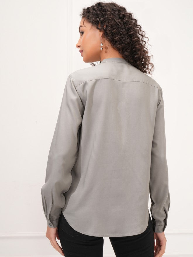 Tokyo Talkies Women Grey Solid Empire Top - Grey - Image 3