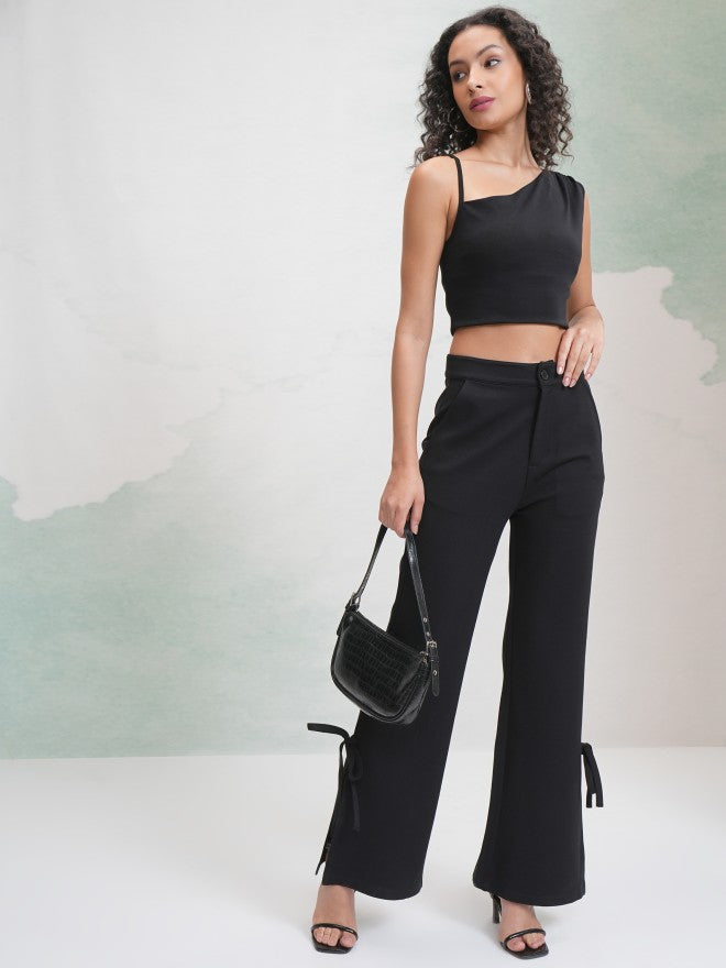 Tokyo Talkies Women Black Solid Fitted Top - Black - Image 2