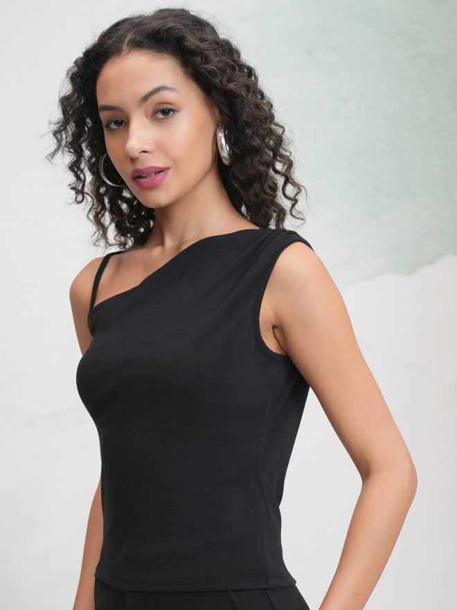 Tokyo Talkies Women Black Solid Fitted Top - Black - Image 4