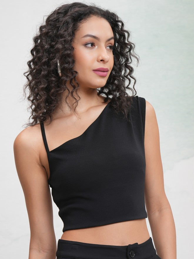 Tokyo Talkies Women Black Solid Fitted Top - Black - Image 6
