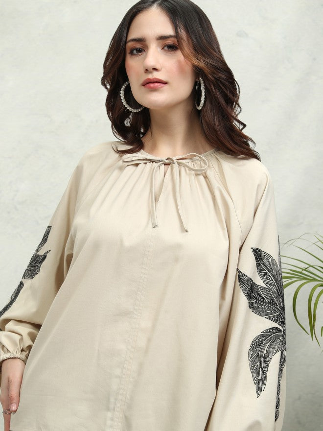 Tokyo Talkies Women Beige Printed Regular Top - Beige - Image 1