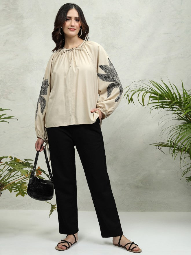 Tokyo Talkies Women Beige Printed Regular Top - Beige - Image 2