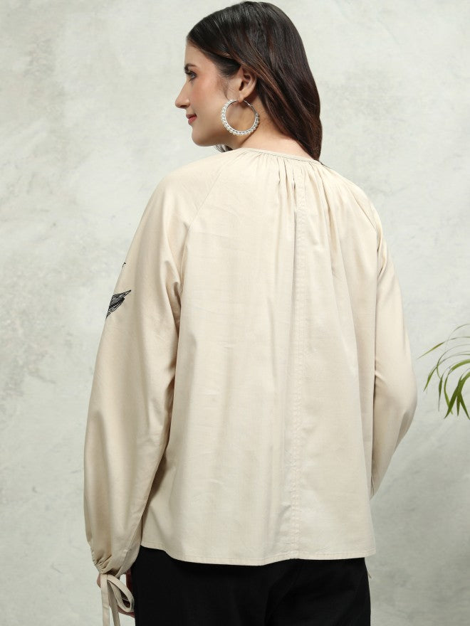 Tokyo Talkies Women Beige Printed Regular Top - Beige - Image 3