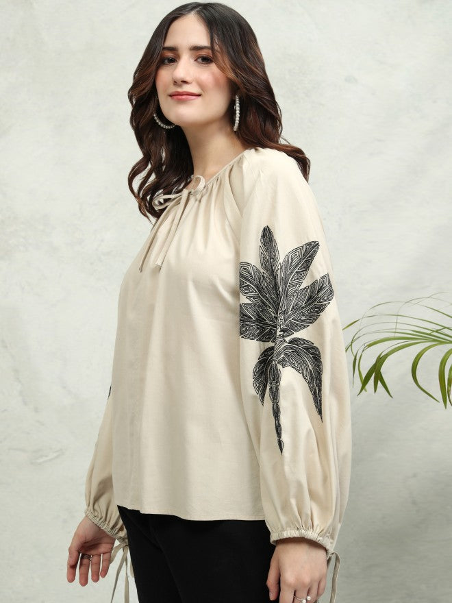 Tokyo Talkies Women Beige Printed Regular Top - Beige - Image 4