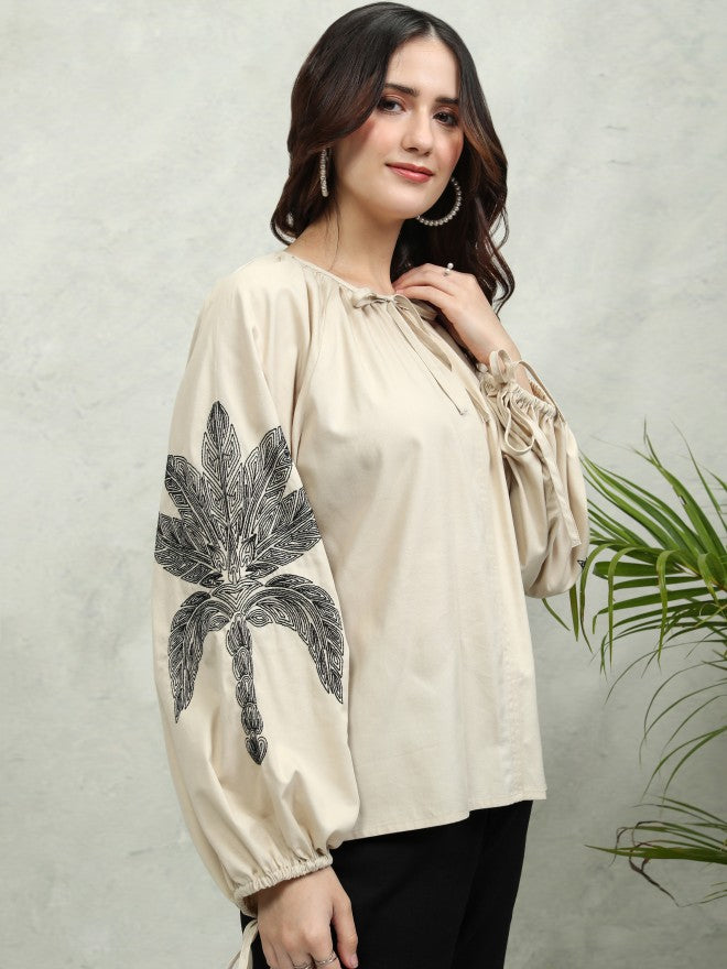 Tokyo Talkies Women Beige Printed Regular Top - Beige - Image 6