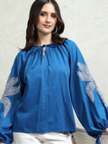 Tokyo Talkies Women Blue Embroidered Regular Top - Blue - Image 1