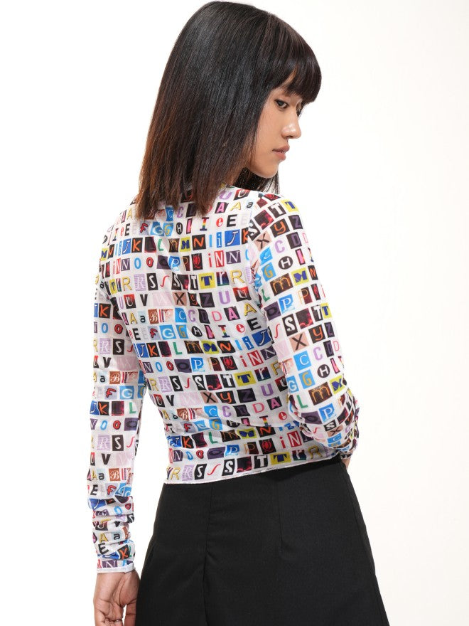 Tokyo Talkies Women White Printed Fitted Top - White - Image 3
