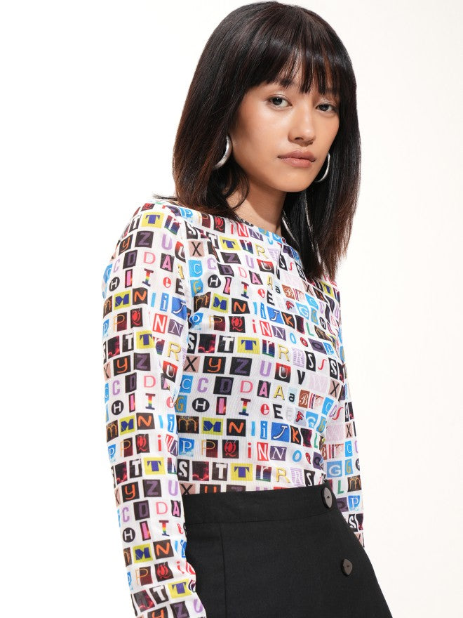 Tokyo Talkies Women White Printed Fitted Top - White - Image 6