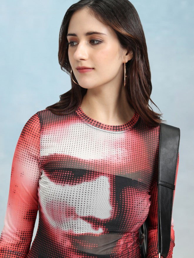 Tokyo Talkies Women Red Printed Regular Top - Red - Image 1