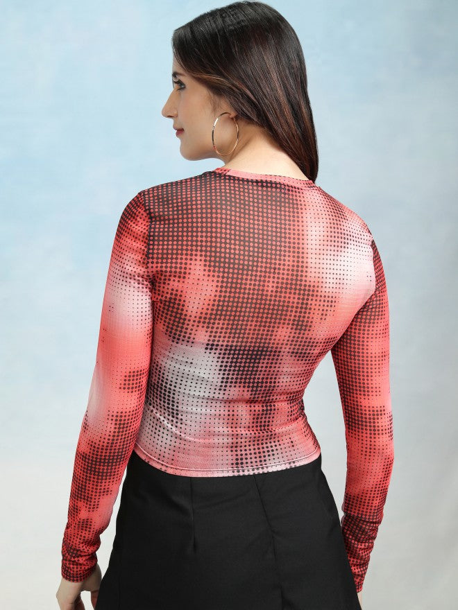 Tokyo Talkies Women Red Printed Regular Top - Red - Image 3
