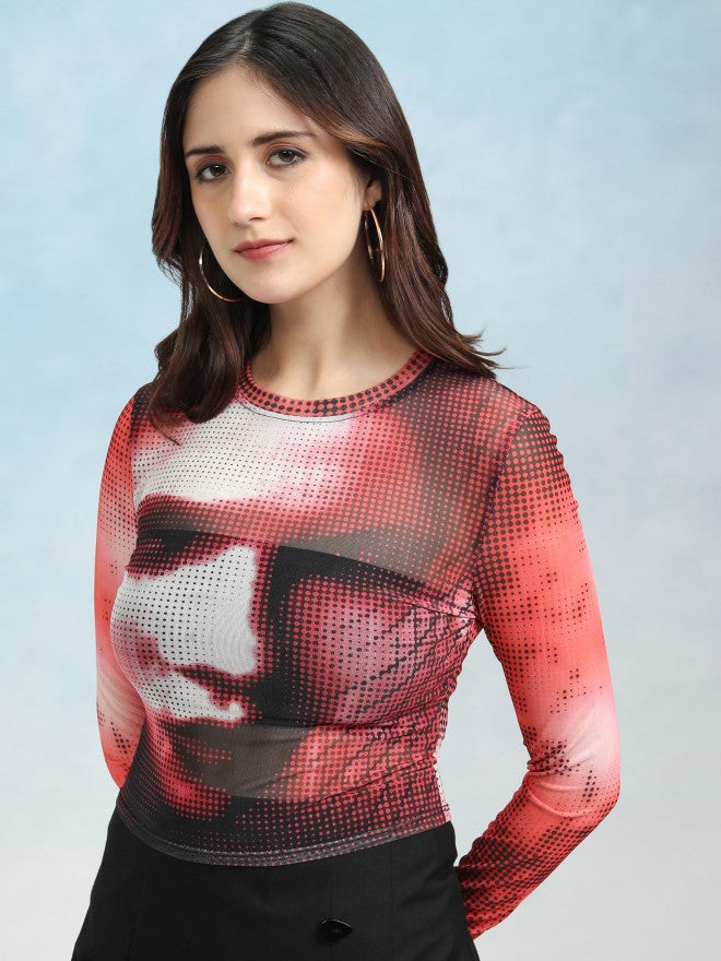 Tokyo Talkies Women Red Printed Regular Top - Red - Image 4