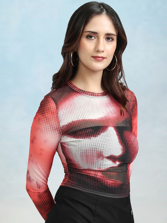 Tokyo Talkies Women Red Printed Regular Top - Red - Image 6