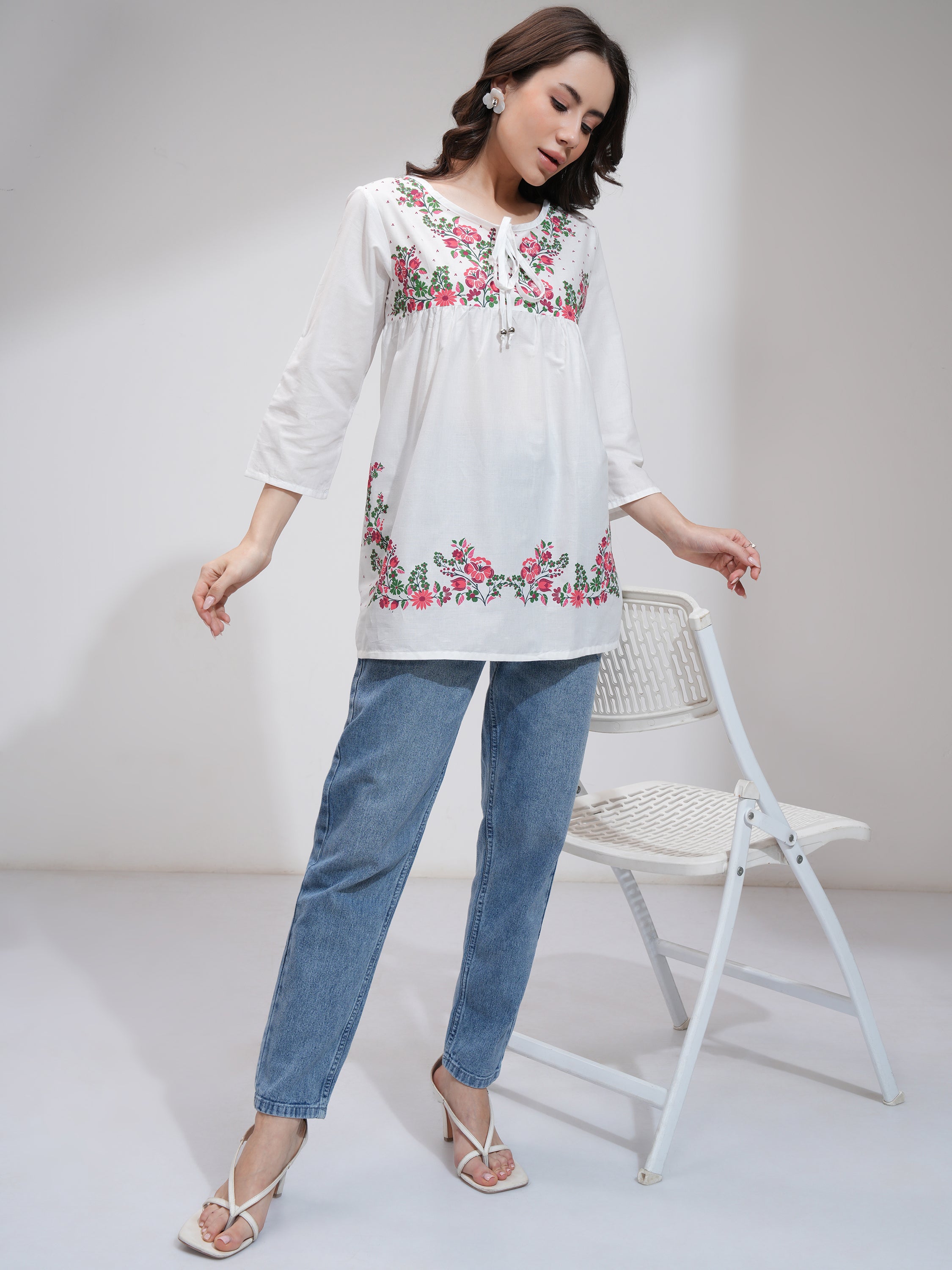 Tokyo Talkies Women Off White Printed Regular Top - Off White - Image 2