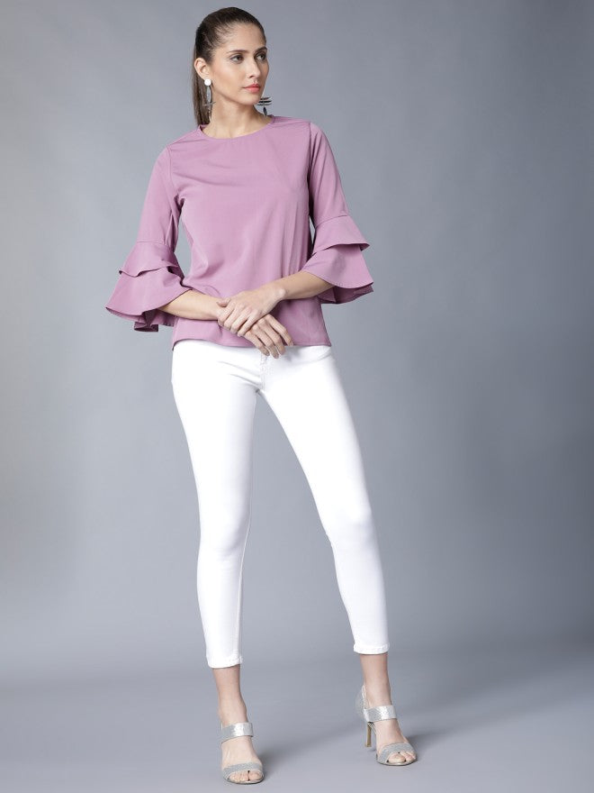 Tokyo Talkies Women Mauve Solid Regular Top - Mauve - Image 1