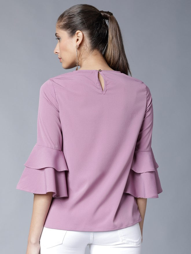 Tokyo Talkies Women Mauve Solid Regular Top - Mauve - Image 2