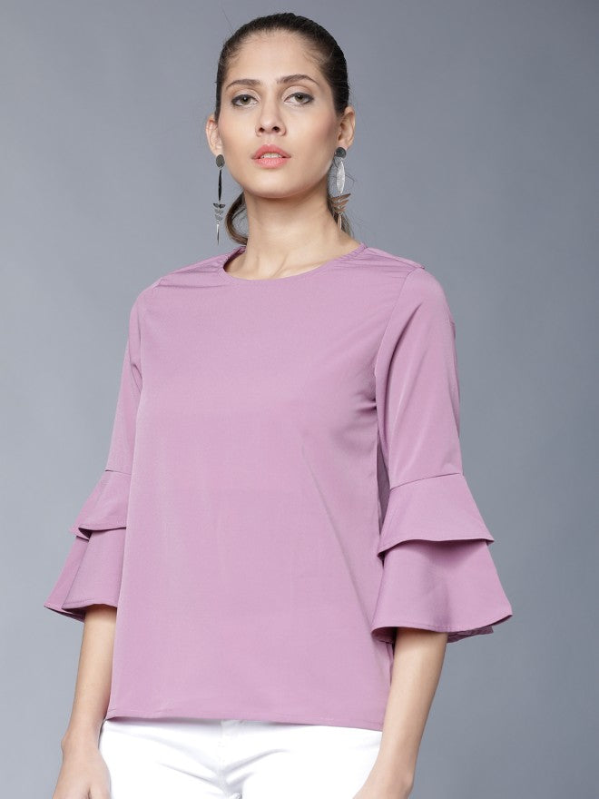Tokyo Talkies Women Mauve Solid Regular Top - Mauve - Image 3