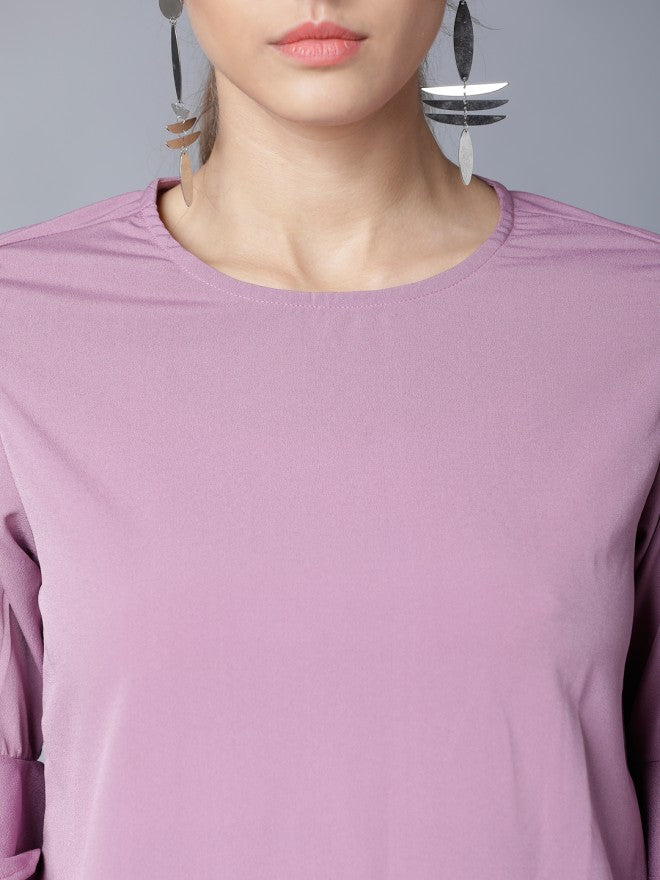 Tokyo Talkies Women Mauve Solid Regular Top - Mauve - Image 4