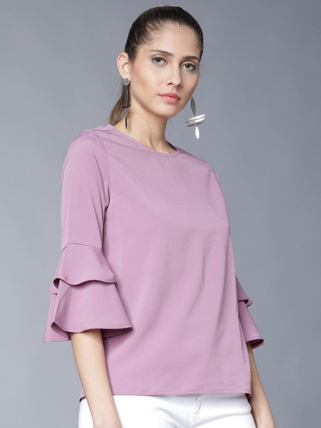 Tokyo Talkies Women Mauve Solid Regular Top - Mauve - Image 5
