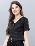 Tokyo Talkies Women Black Checked Regular Top - Black - Image 1