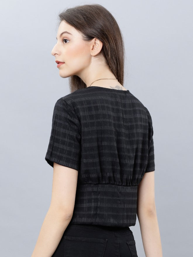 Tokyo Talkies Women Black Checked Regular Top - Black - Image 2