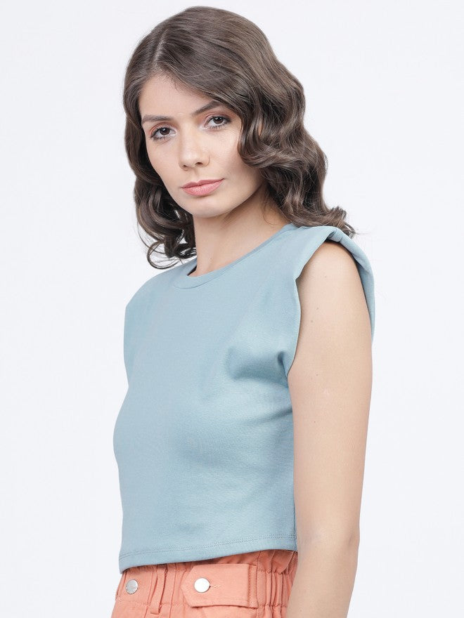 Tokyo Talkies Women Blue Solid Regular Top - Blue - Image 1