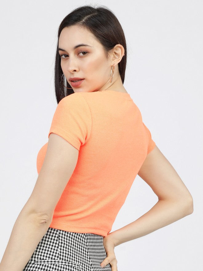 Tokyo Talkies Women Orange Solid Regular Top - Orange - Image 2
