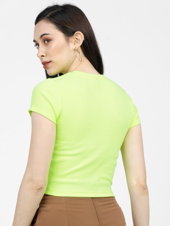 Tokyo Talkies Women Green Solid Regular Top - Green - Image 2