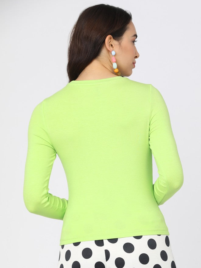 Tokyo Talkies Women Green Solid Regular Top - Green - Image 2