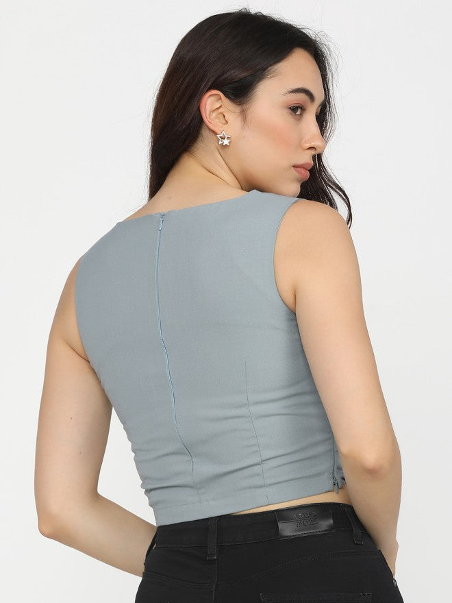 Tokyo Talkies Women Blue Solid Regular Top - Blue - Image 2