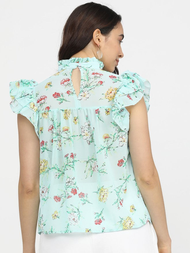 Tokyo Talkies Women Blue Printed Regular Top - Blue - Image 2