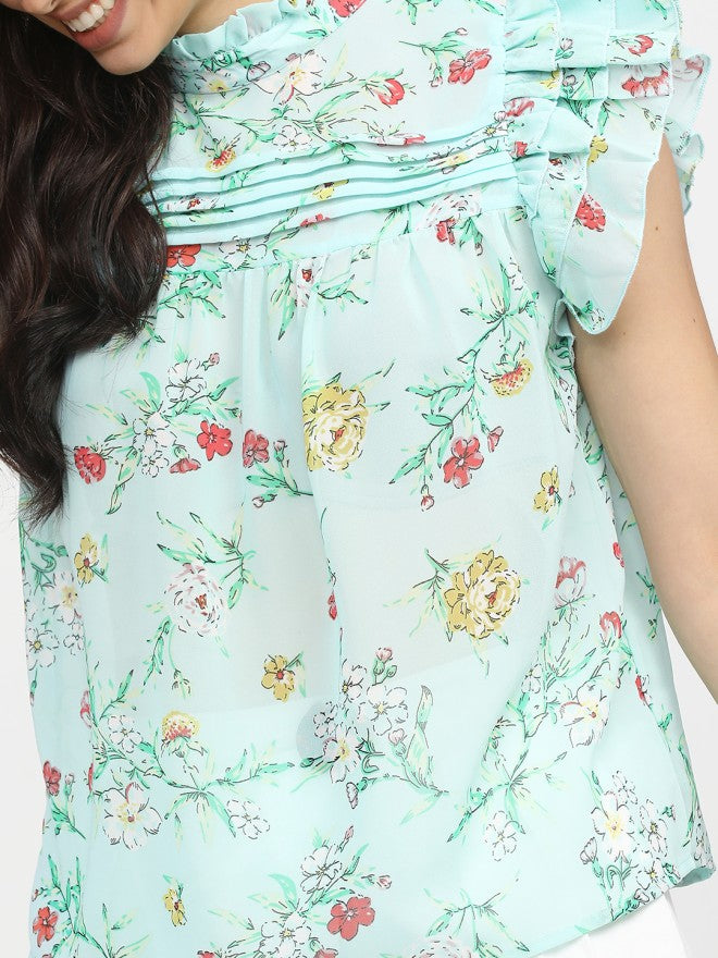 Tokyo Talkies Women Blue Printed Regular Top - Blue - Image 3