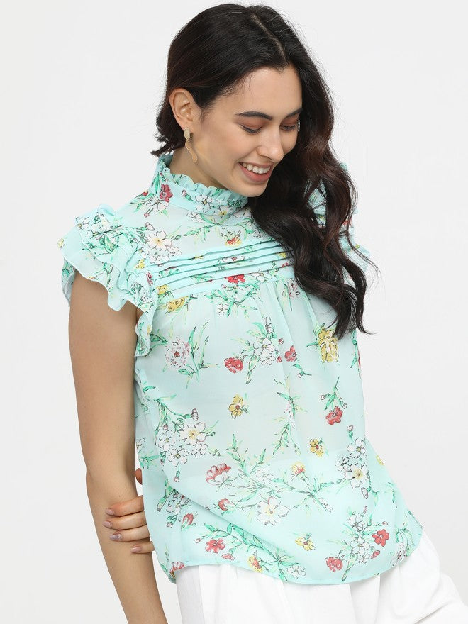 Tokyo Talkies Women Blue Printed Regular Top - Blue - Image 5